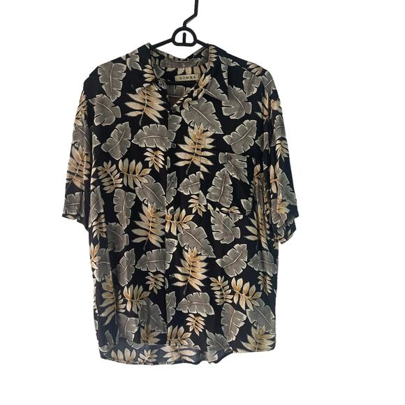 Summa Men's Size Large Rayon Hawaiian Green Black Button‎ Up - Picture 1 of 7